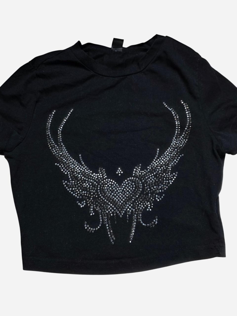 Black Crystal Winged Heart Crop Top